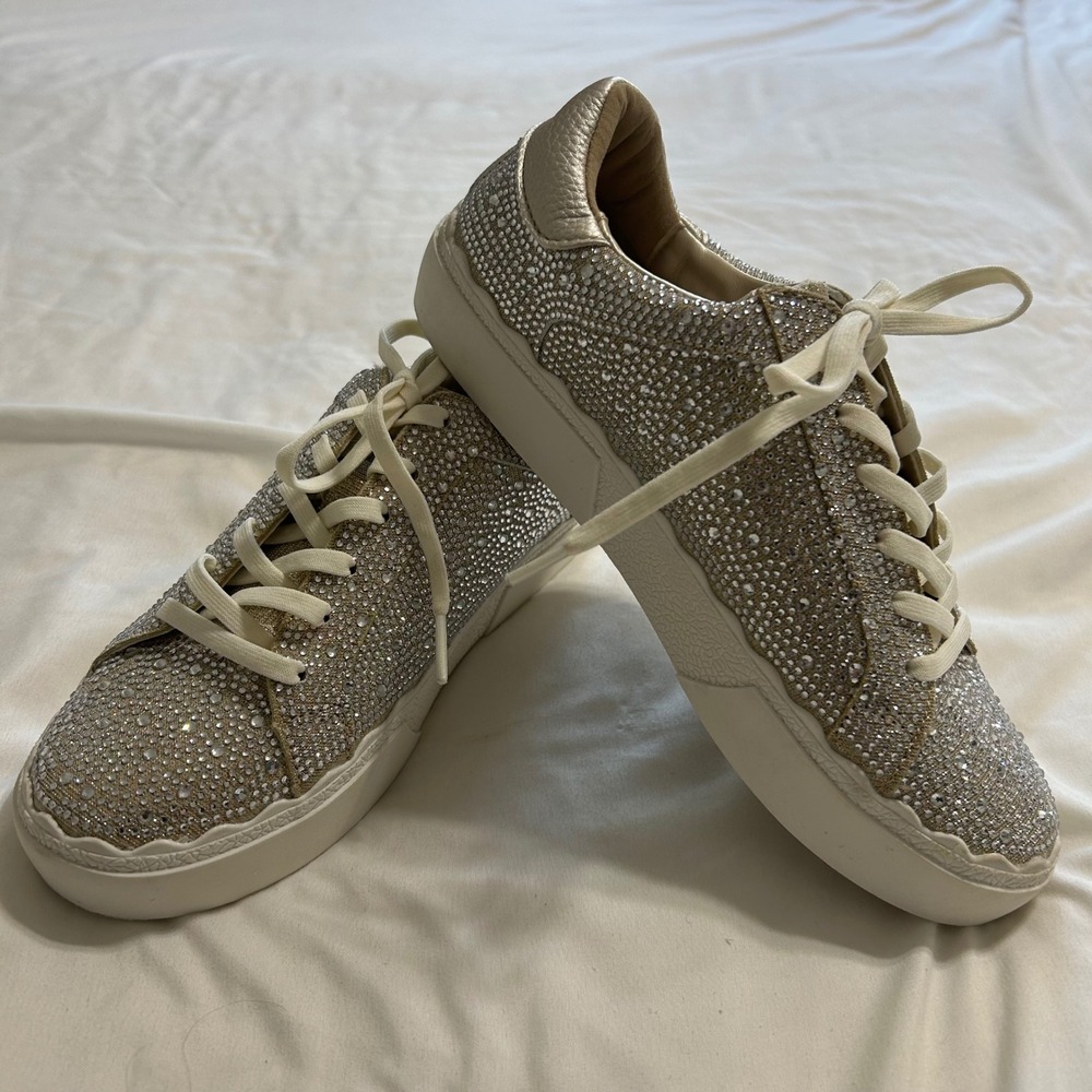Anne Klein Cypris Rhinestone Platform Sneakers Gold Silver Crystal AKCYPRIS 7.5M